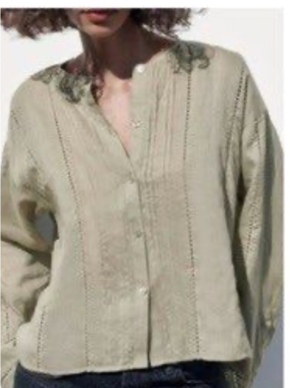Zara Ramiè Passementerie Blouse in a light green featuring pintuck pleats NWT XS